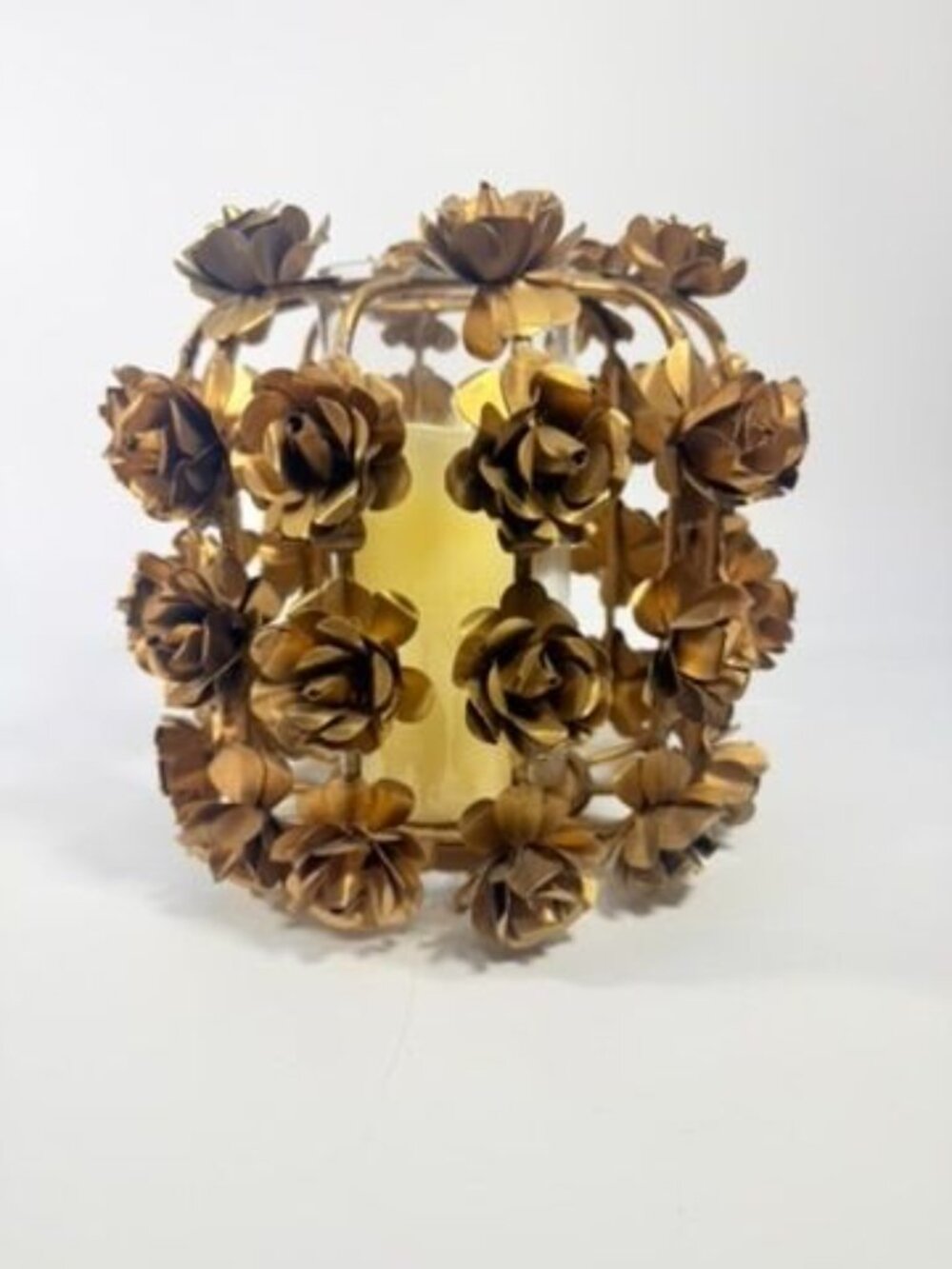 Candle Holder Vase Metal Flowers Roses Table Centerpiece Brushed Gold  Vintage T - Picture 10 of 16